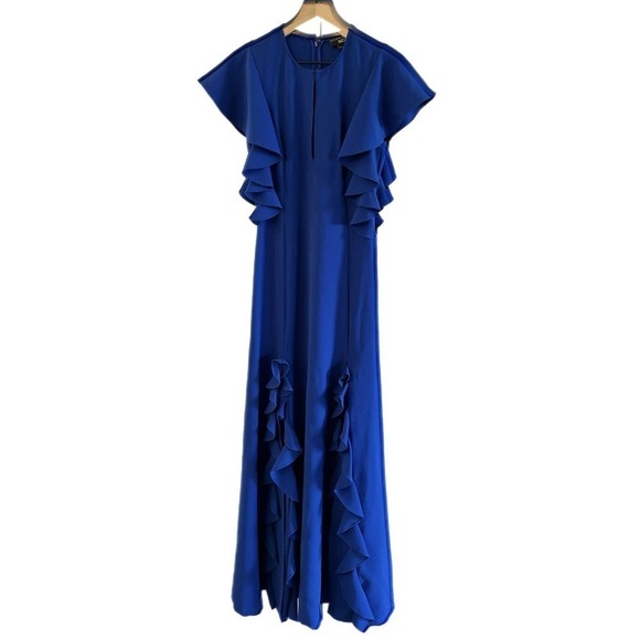 Sachin & Babi Noir Keyhole Ruffle Trim Royal Blue Dress - Picture 3 of 10
